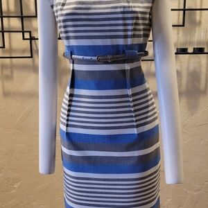Calvin Klein Blue and Gray Striped Midi Dress